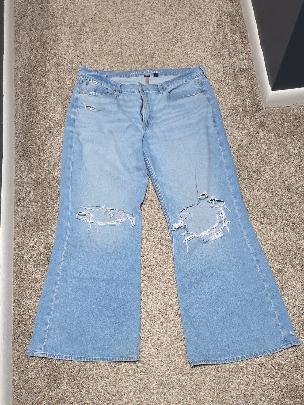 American Eagle Outfitters Light Wash Distressed Wide-Leg Jeans